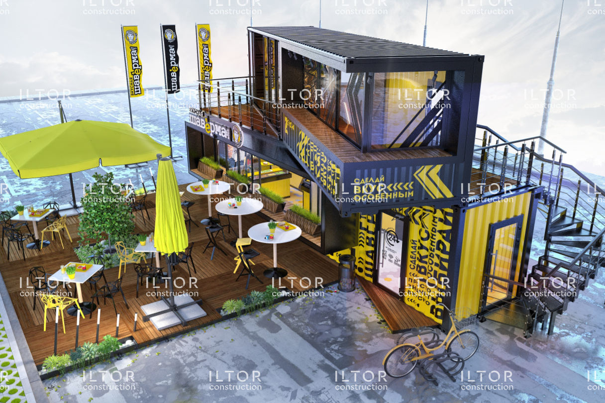 Дизайн-проект двухэтажного кафе из морских контейнеров